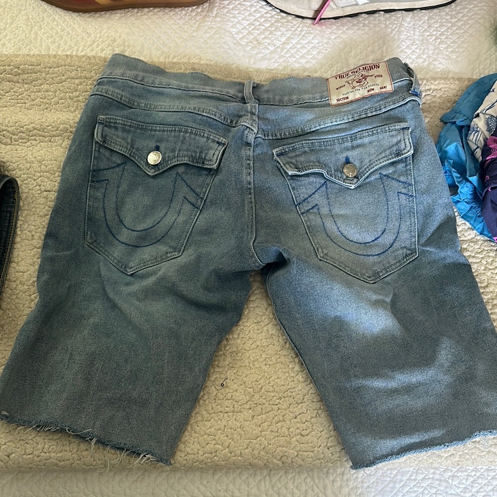 True Religion Blue Distressed Jeans with Horseshoe Stitch